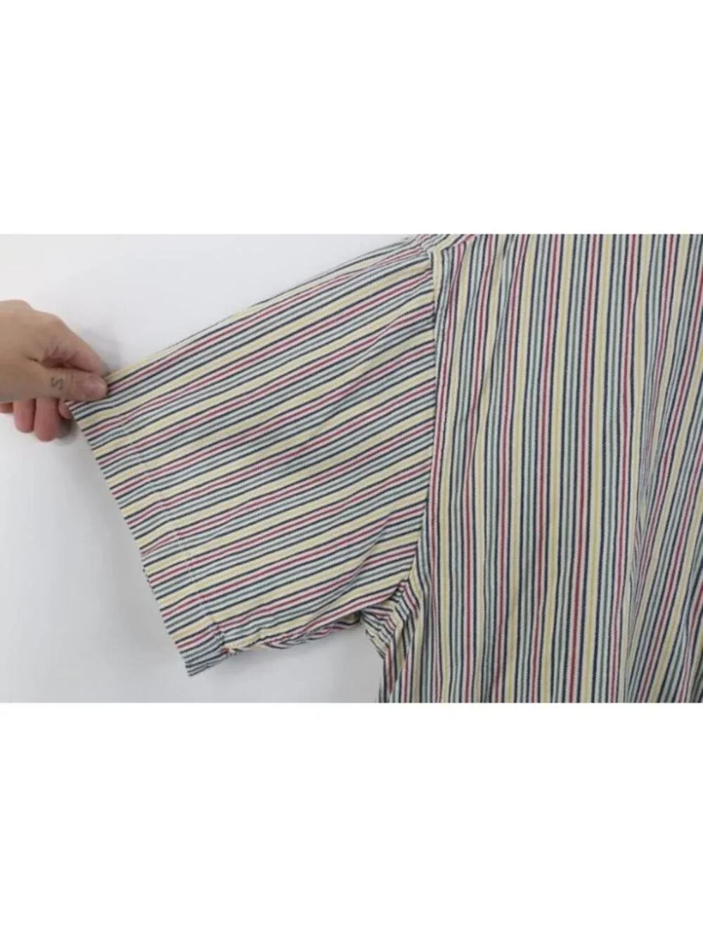 Vtg 90s Streetwear Mens Medium Rainbow Striped Short Sleeve Button Down Shirt